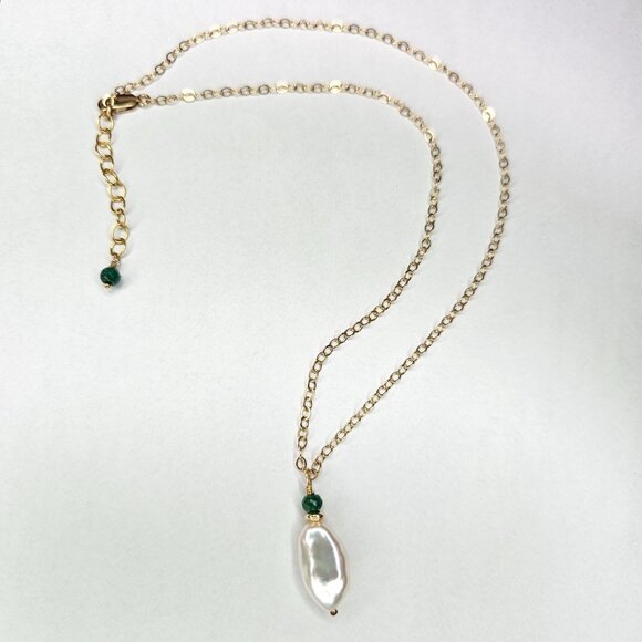 NEW!! Handmade 14K Yellow Gold Filled Chain Pearl Pendant Necklace 16" - Picture 3 of 6